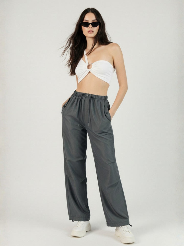 Grey Elasticated Parachute Pants