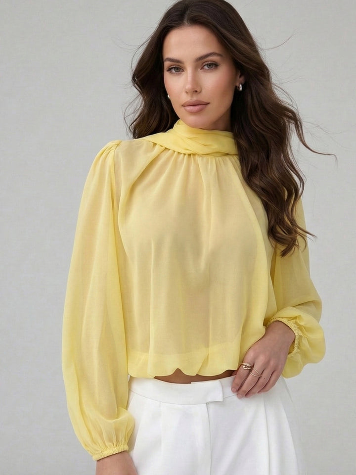 Yellow Mock Neck Draped Top