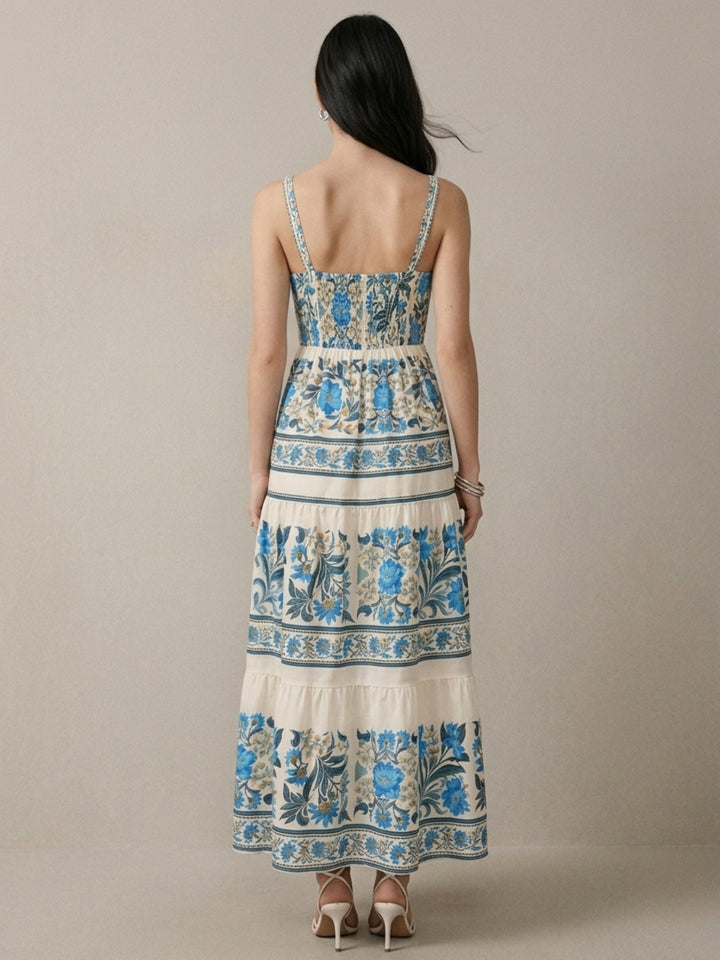 Blue Spaghetti Strap Printed Dress