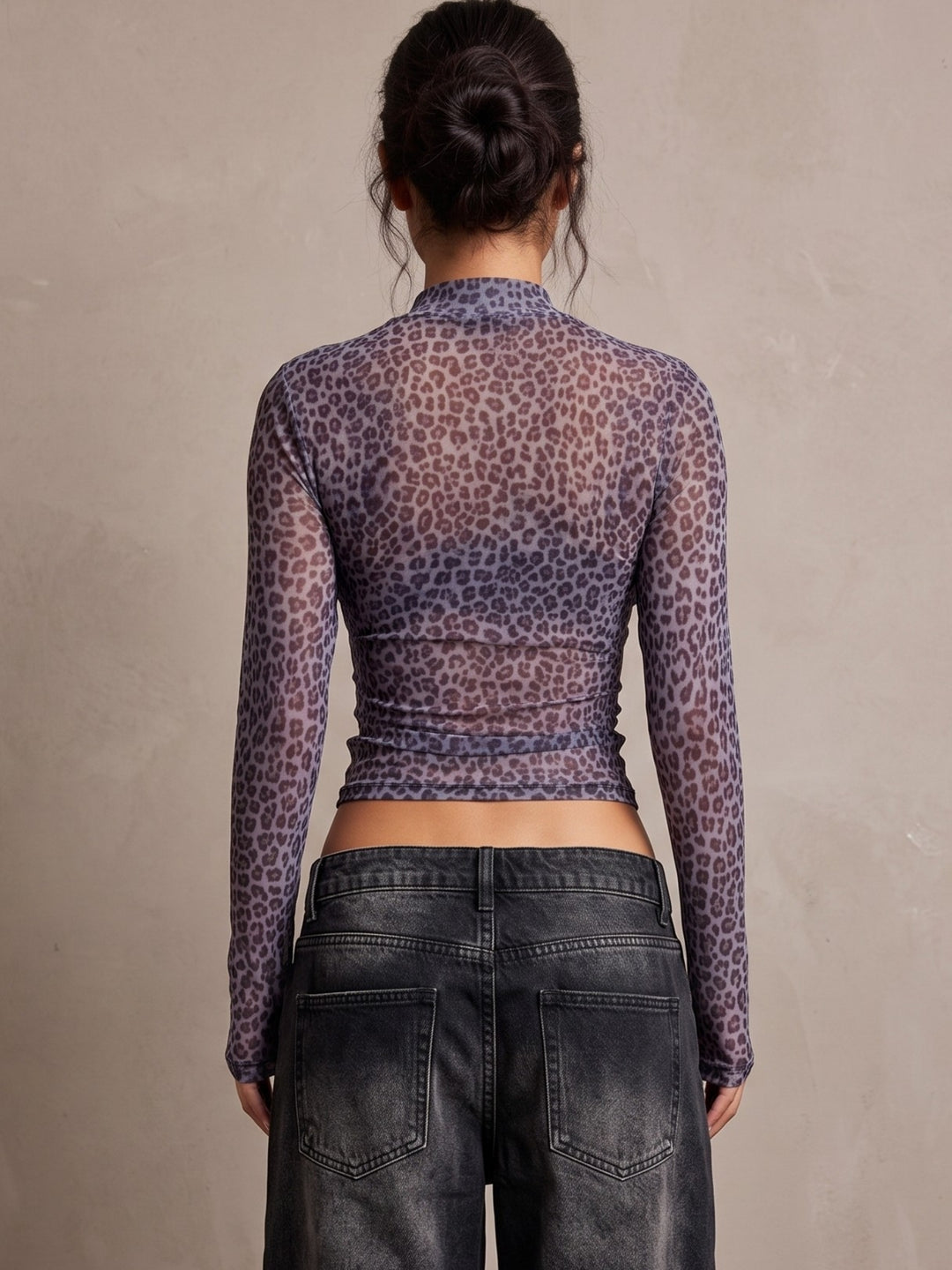 Multi Square Neck Animal Printed Mesh Top