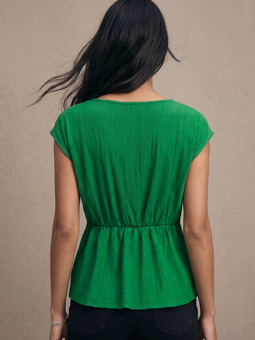 Green Short Sleeve Front Twisted Top