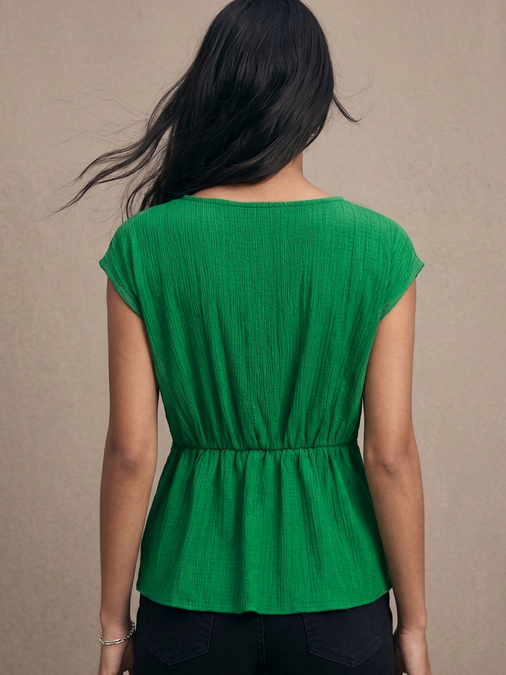 Green Short Sleeve Front Twisted Top