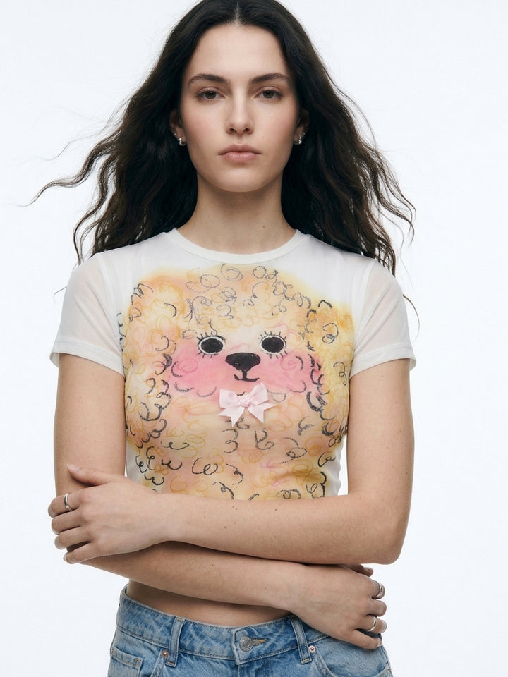 White Short Sleeve Printed Top
