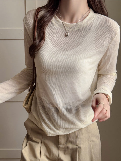 Off-White Crew Neck Full Sleeve Fine Knit Top