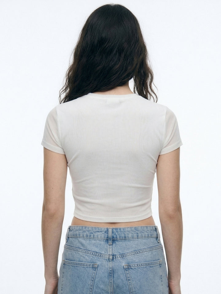 White Short Sleeve Printed Top