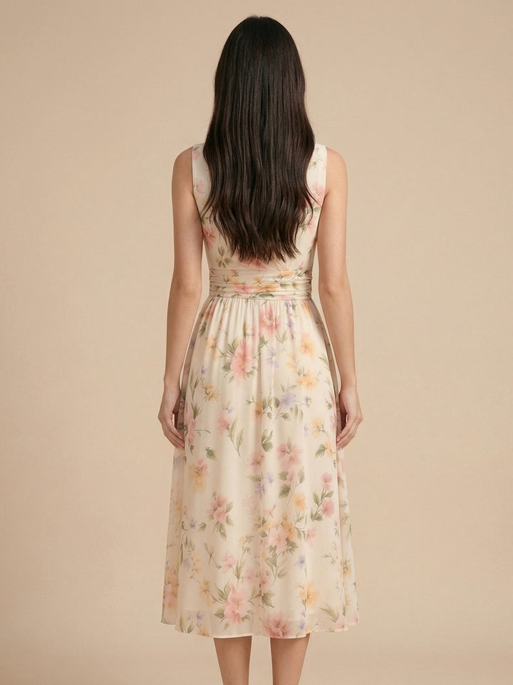 Off White Sleeveless Printed Dress