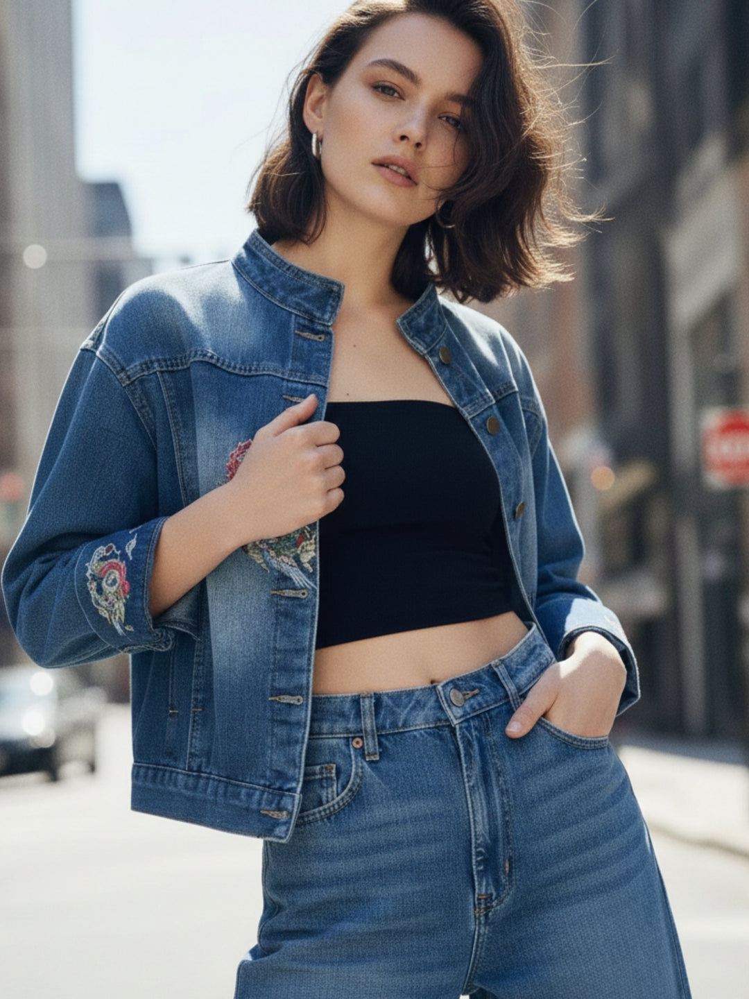 Blue Embroidered Denim Jacket