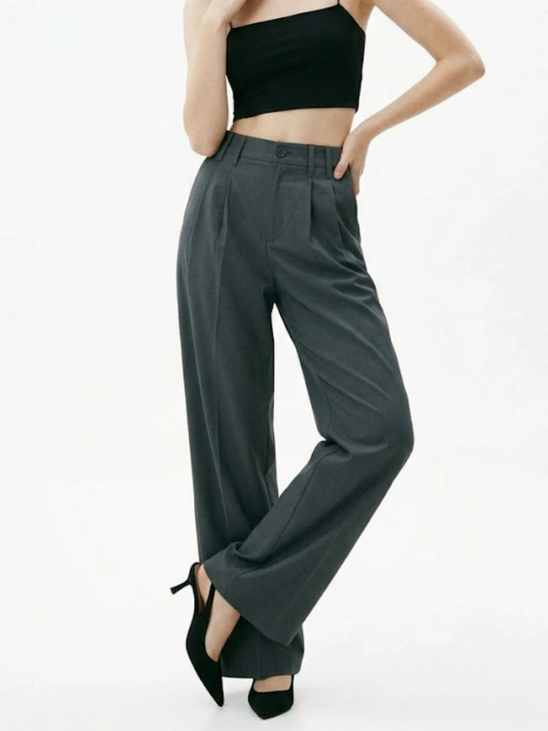 Charcoal High Waist Wide Leg Trousers
