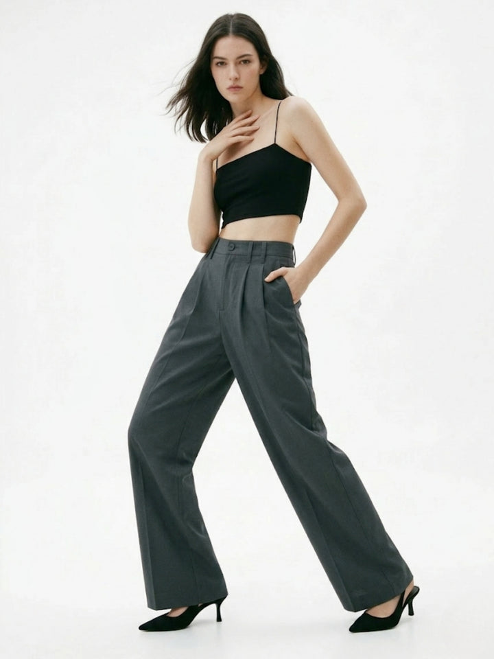 Charcoal High Waist Wide Leg Trousers
