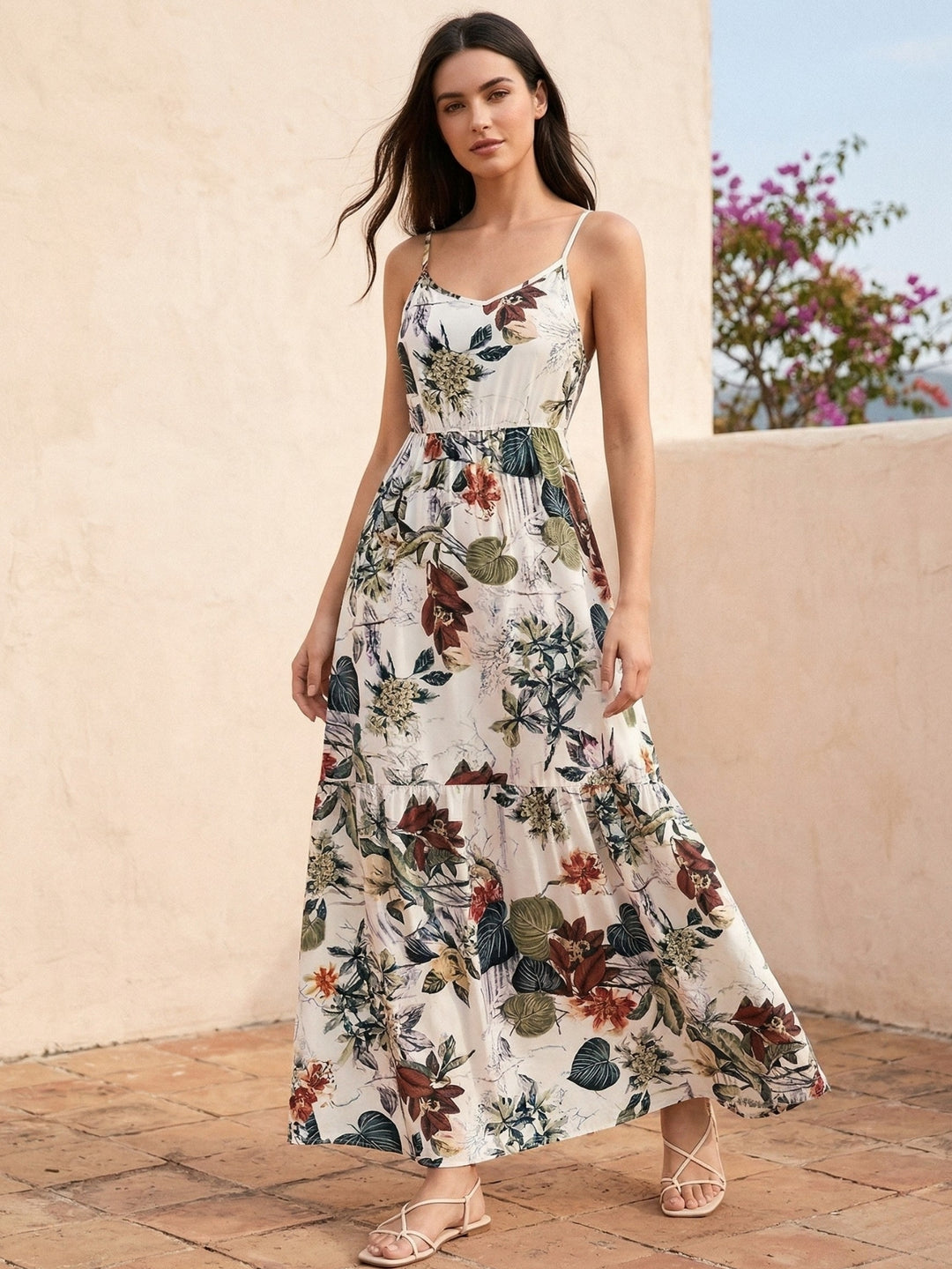 White Printed Strappy Vacay Dress
