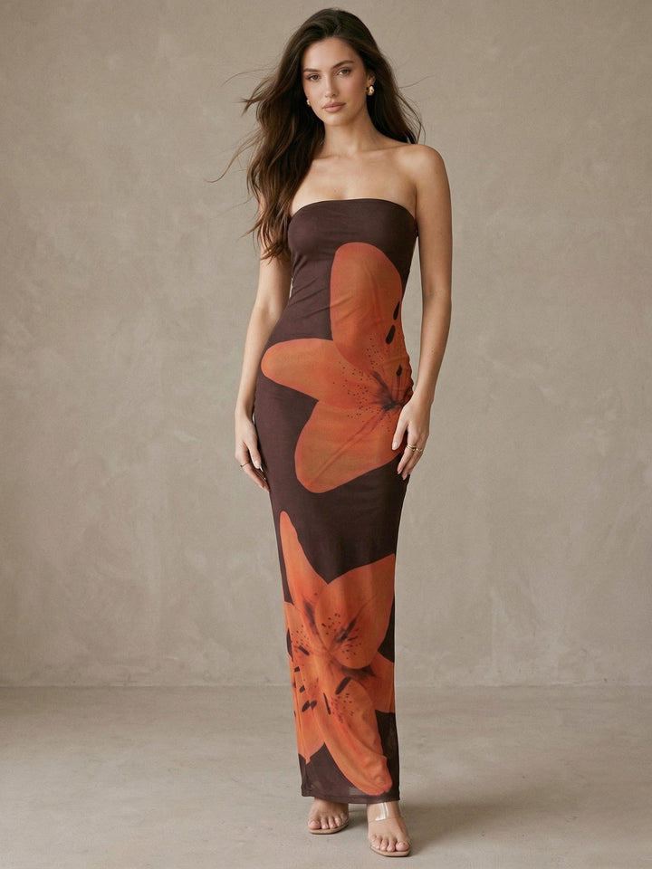 Red Off Shoulder Floral Printed Dress