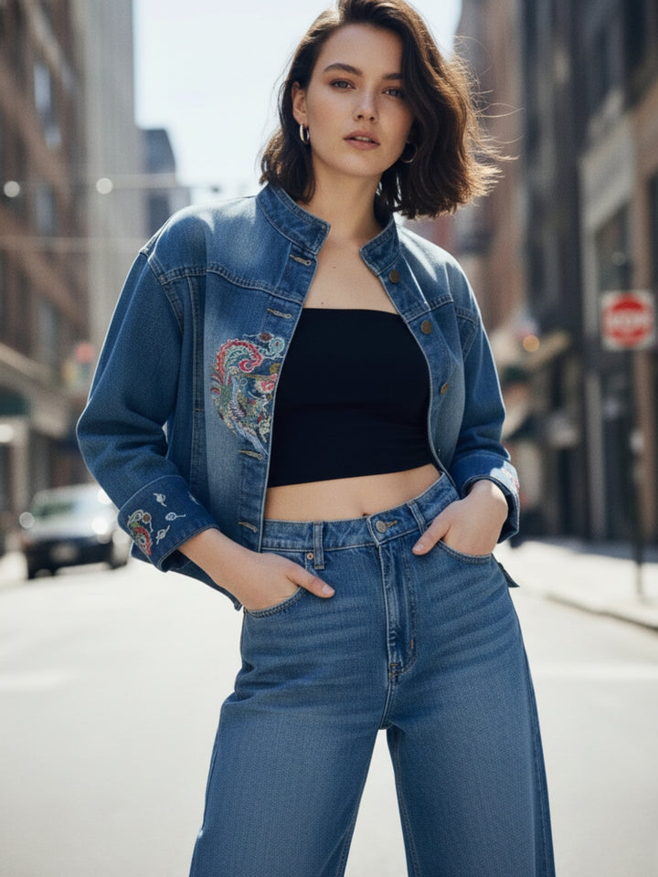 Blue Embroidered Denim Jacket