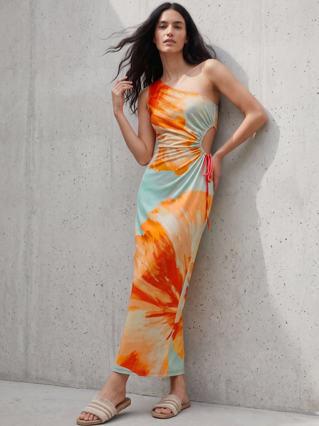 Multi One Shoulder Waist Cut-Out Dress