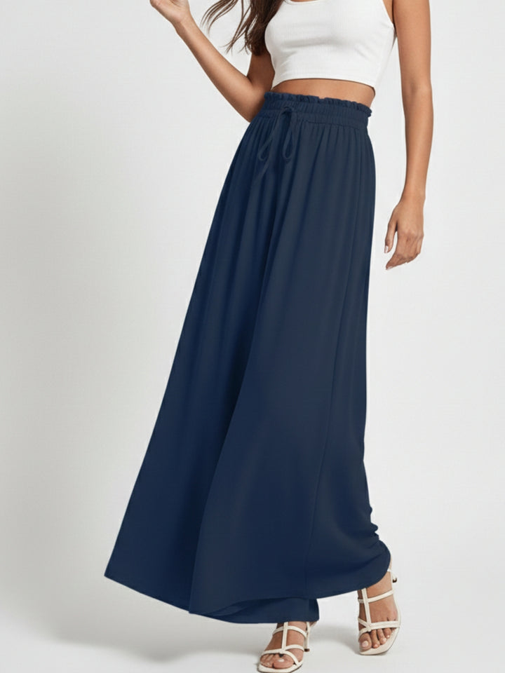 Blue Smocked Waist Pull Up Trouser