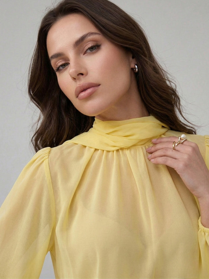 Yellow Mock Neck Draped Top