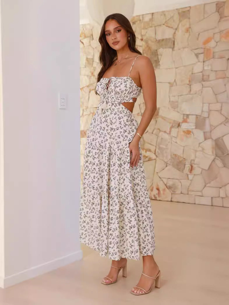 Black Square Neck Side Cut Out Maxi Dress