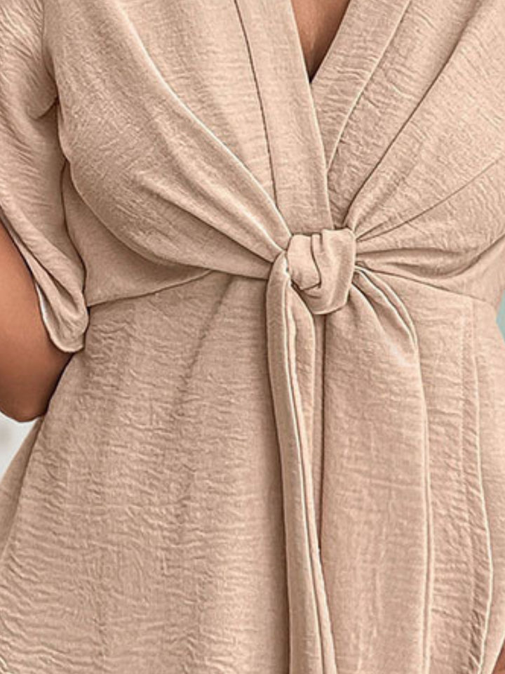 Peach Short Sleeve Front Twisted Top