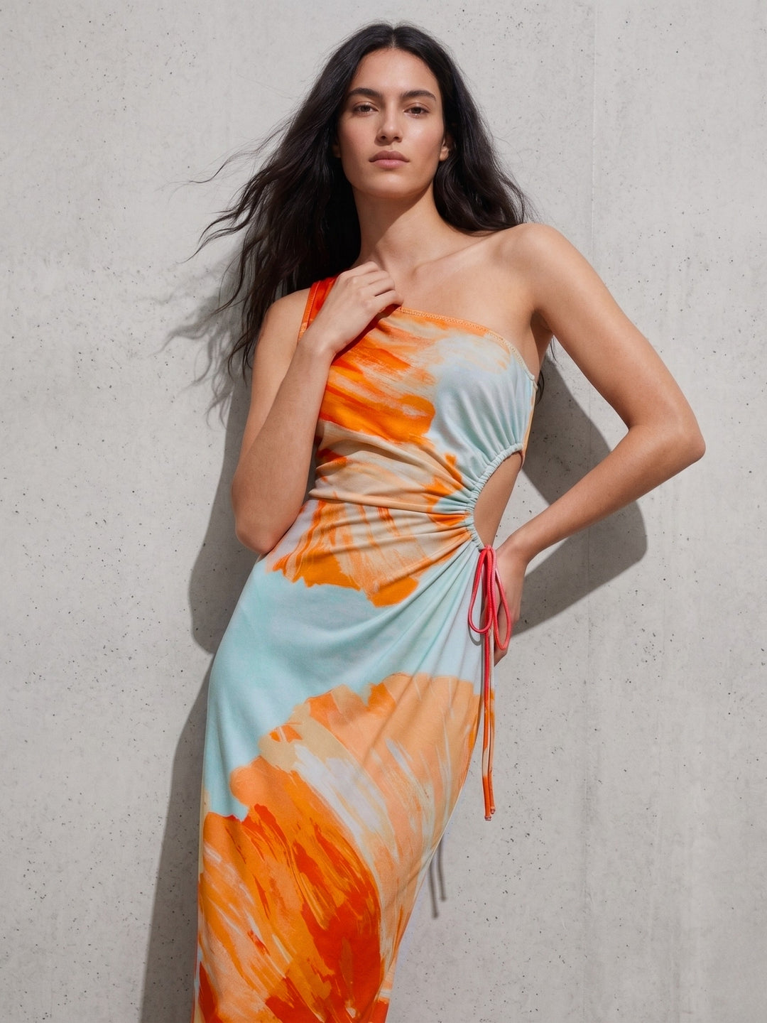 Multi One Shoulder Waist Cut-Out Dress