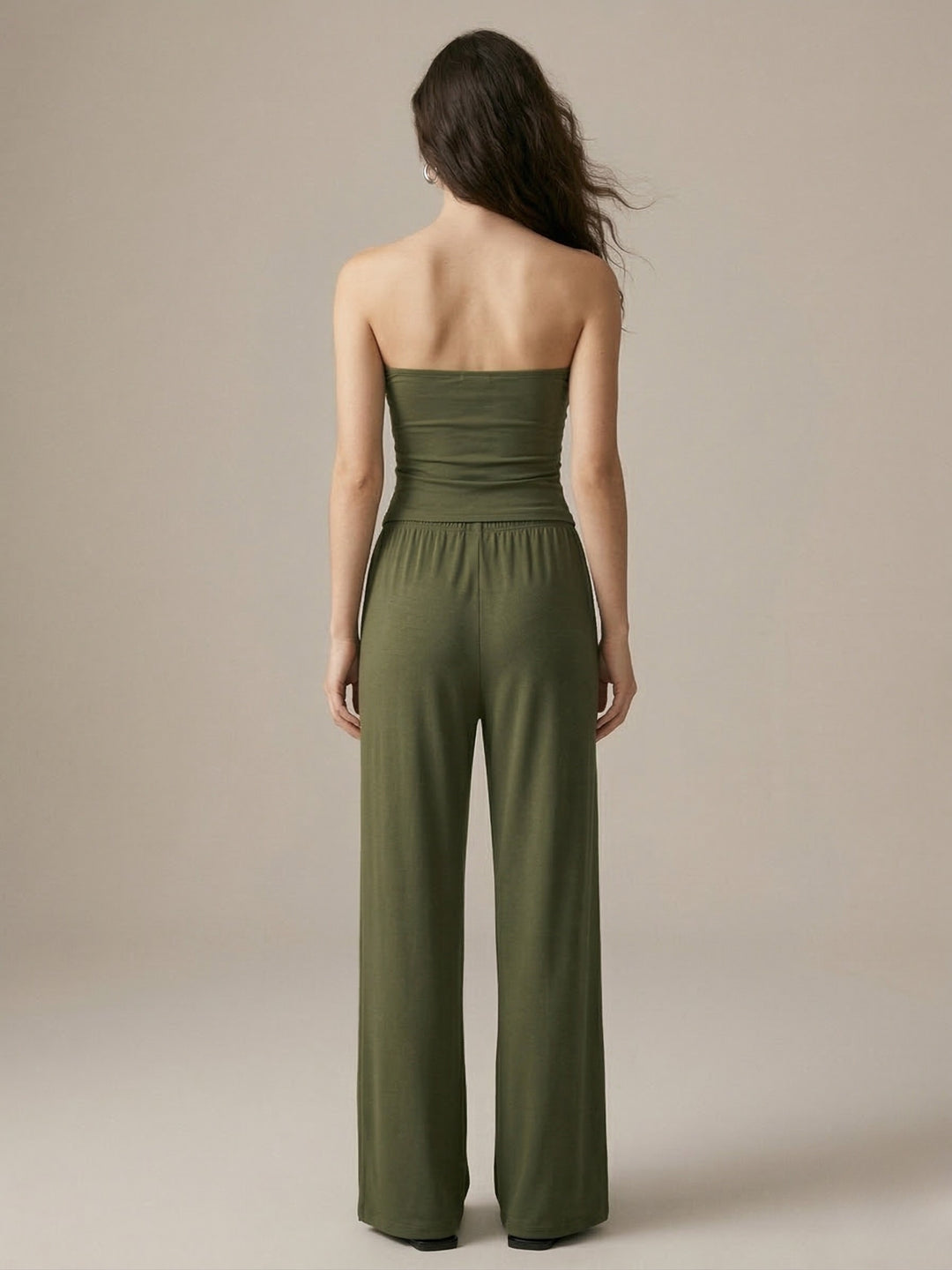 Olive Tube Side Ruched Top And Pant Set
