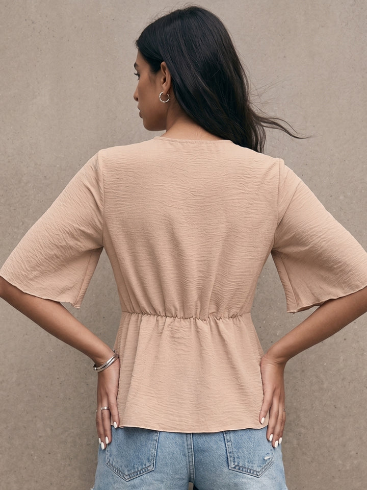 Peach Short Sleeve Front Twisted Top