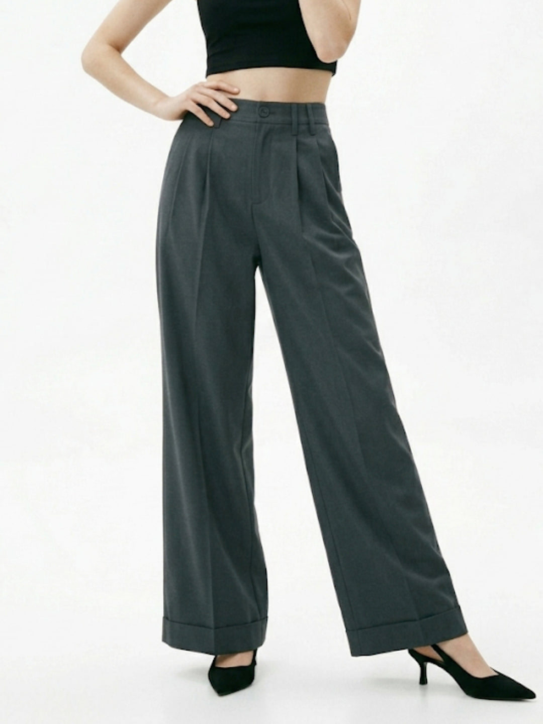 Charcoal High Waist Wide Leg Trousers