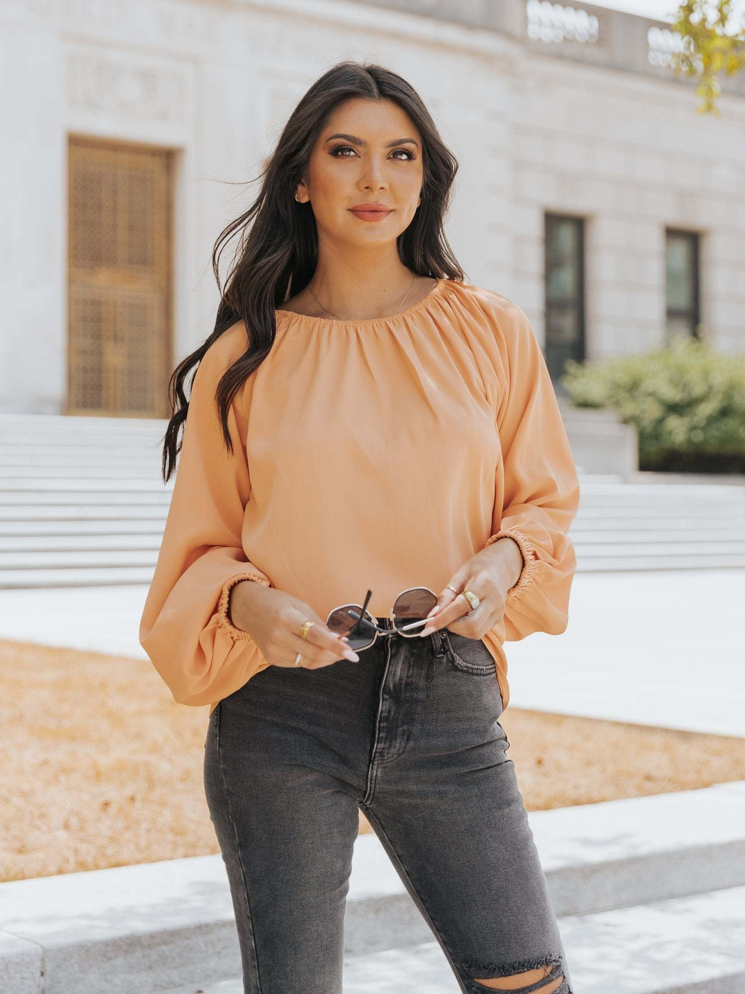 Orange Balloon Sleeved Top