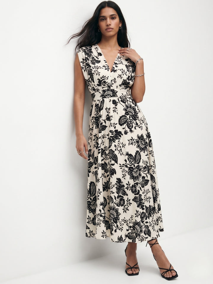White Sleeveless Printed Dress