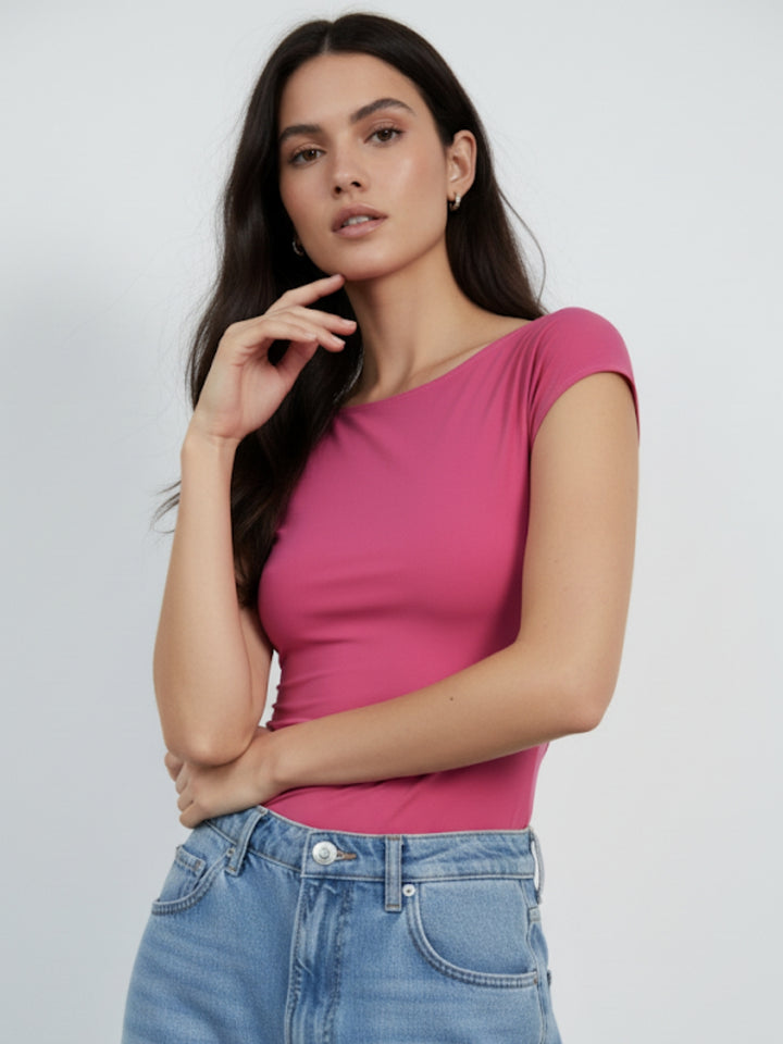 Pink Short Sleeve Open Back Top