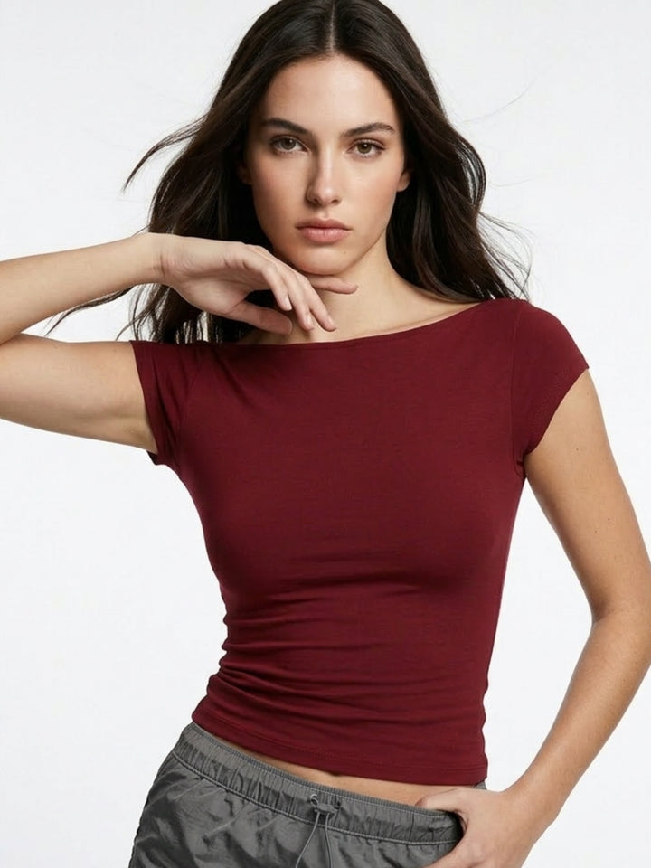 Maroon Short Sleeve Open Back Top