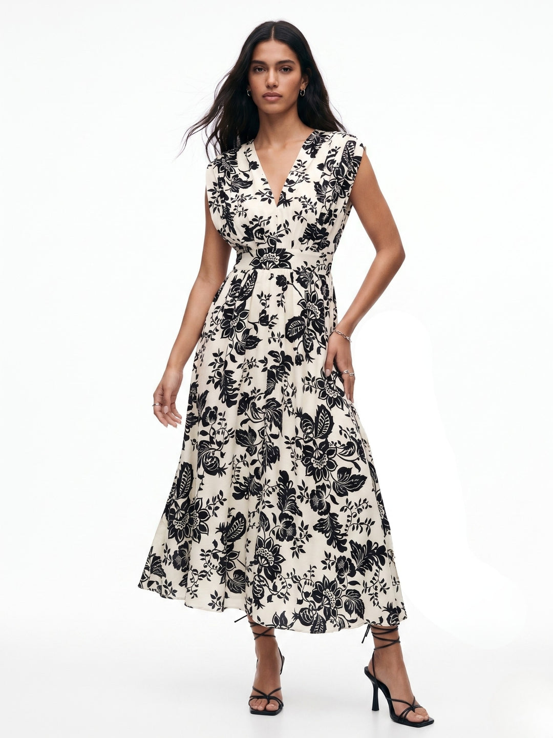 White Sleeveless Printed Dress