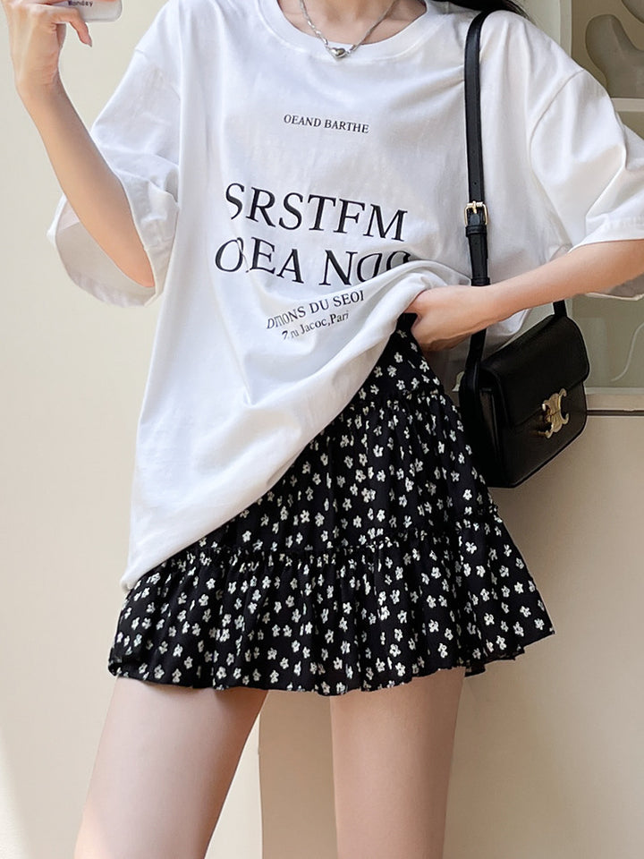 Black Printed Tiered Skirt