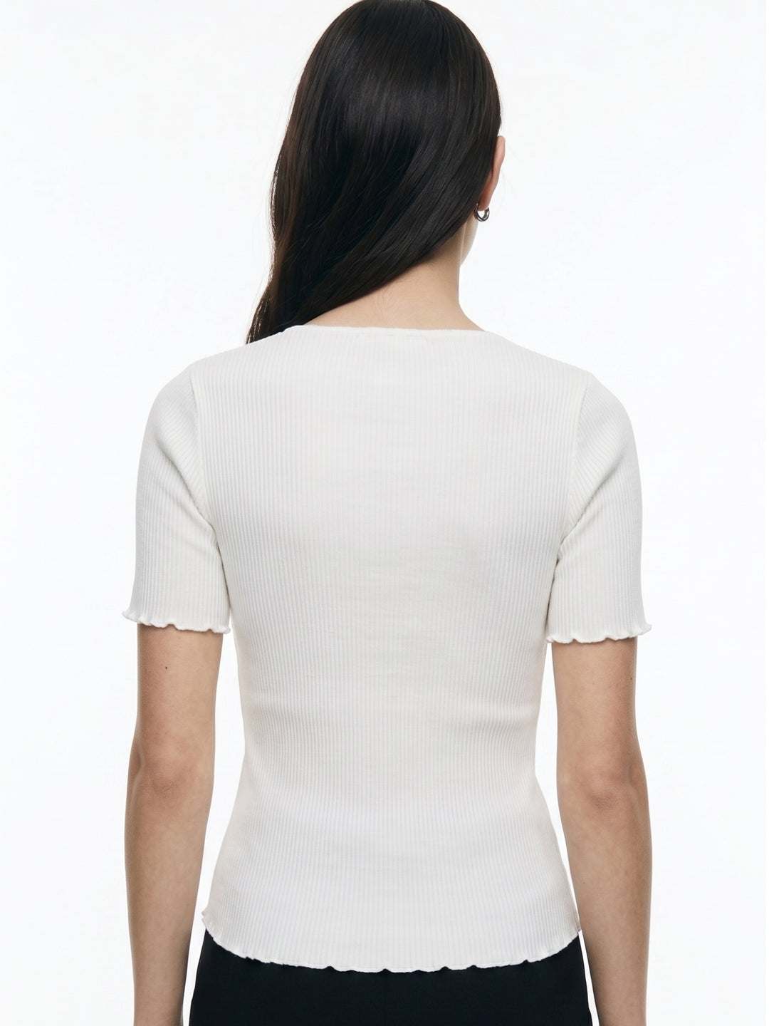 White Collared V Notch Top With Lace Inserts