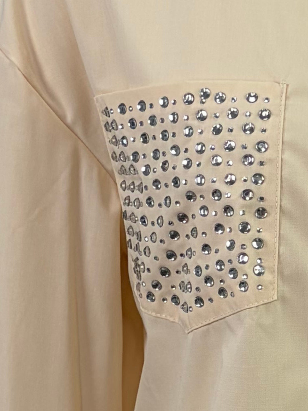 Cream Button Down Collared Shirt With Crochet Typed Pockets