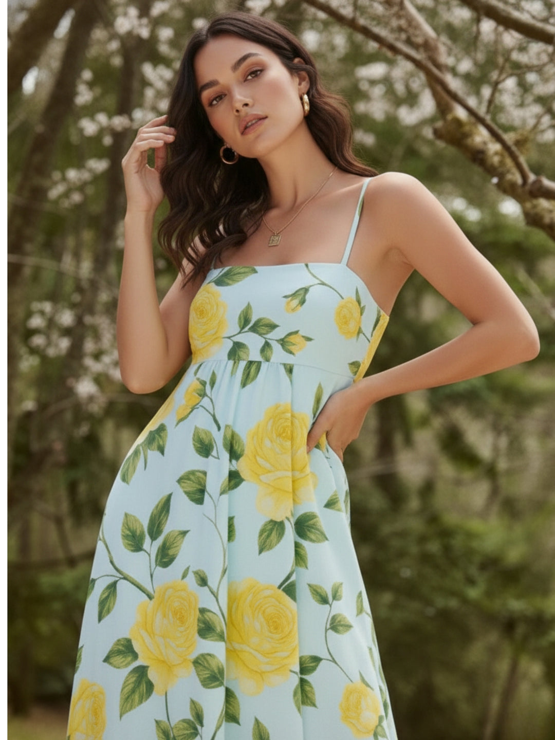 White Strappy Floral Printed Maxi Dress