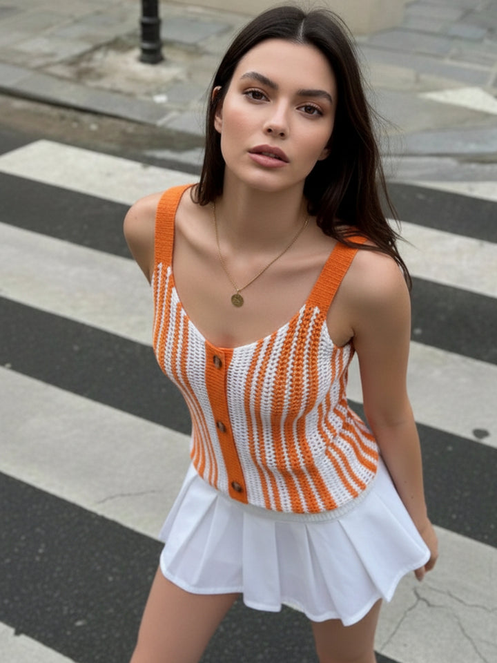Orange Textured Shoulder Strap Top