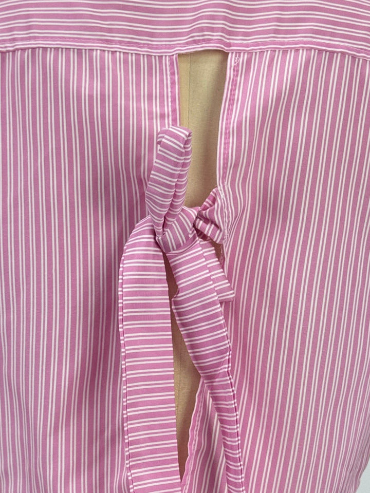 Pink Button Down Shirt With Back Bow Tie Up Detail