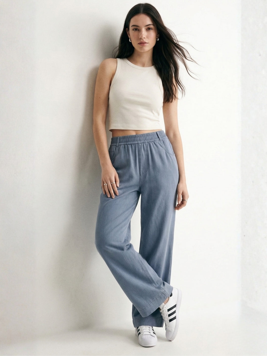 Blue High Waist Wide Leg Pant