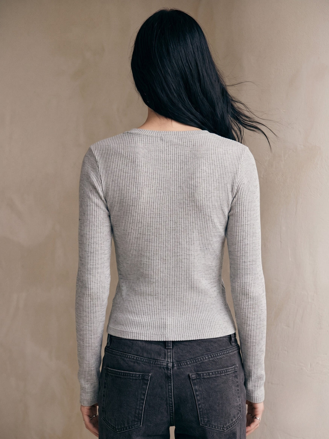 Grey Wide Plunge Neck Top With Lace Insters