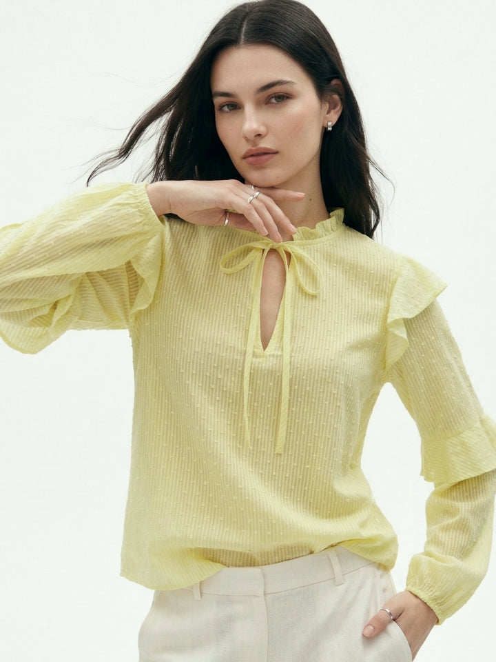 Yellow Multi Ruffled Sleeve Blouson