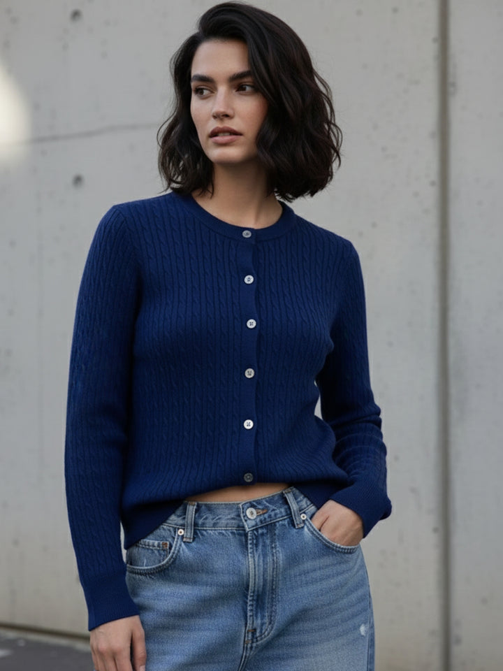 Navy Blue Full Sleeve Front Buttoned Cardigan