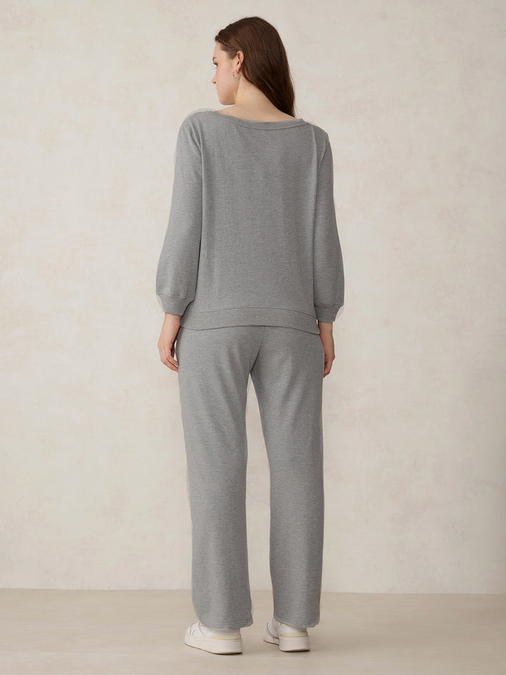 Grey Broad Neck Sweatshirt And Bottom Co-Ord