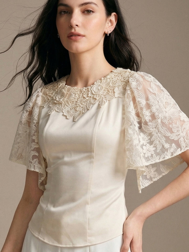 Beige Flare Textured Sleeve Top