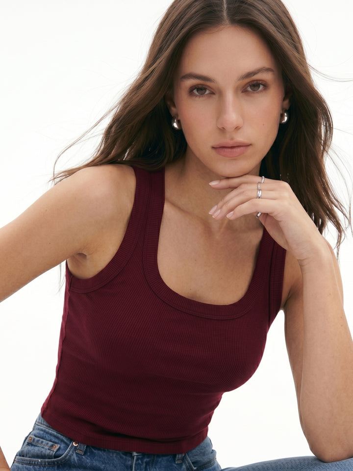 Red Ribbed Sleeveless Tank Top