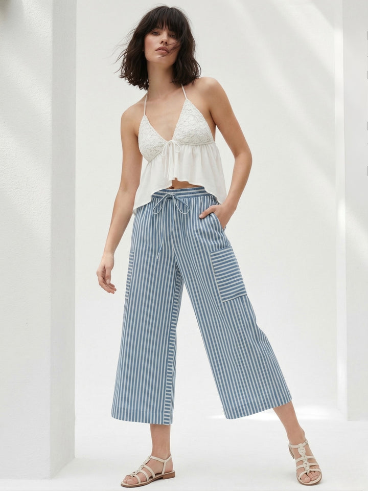 Blue Contrast Waist Band Straight Fit