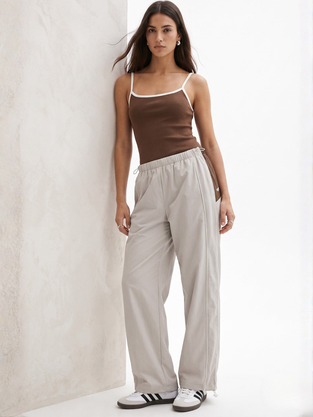 Grey Colour Blocked Wide Leg Pant