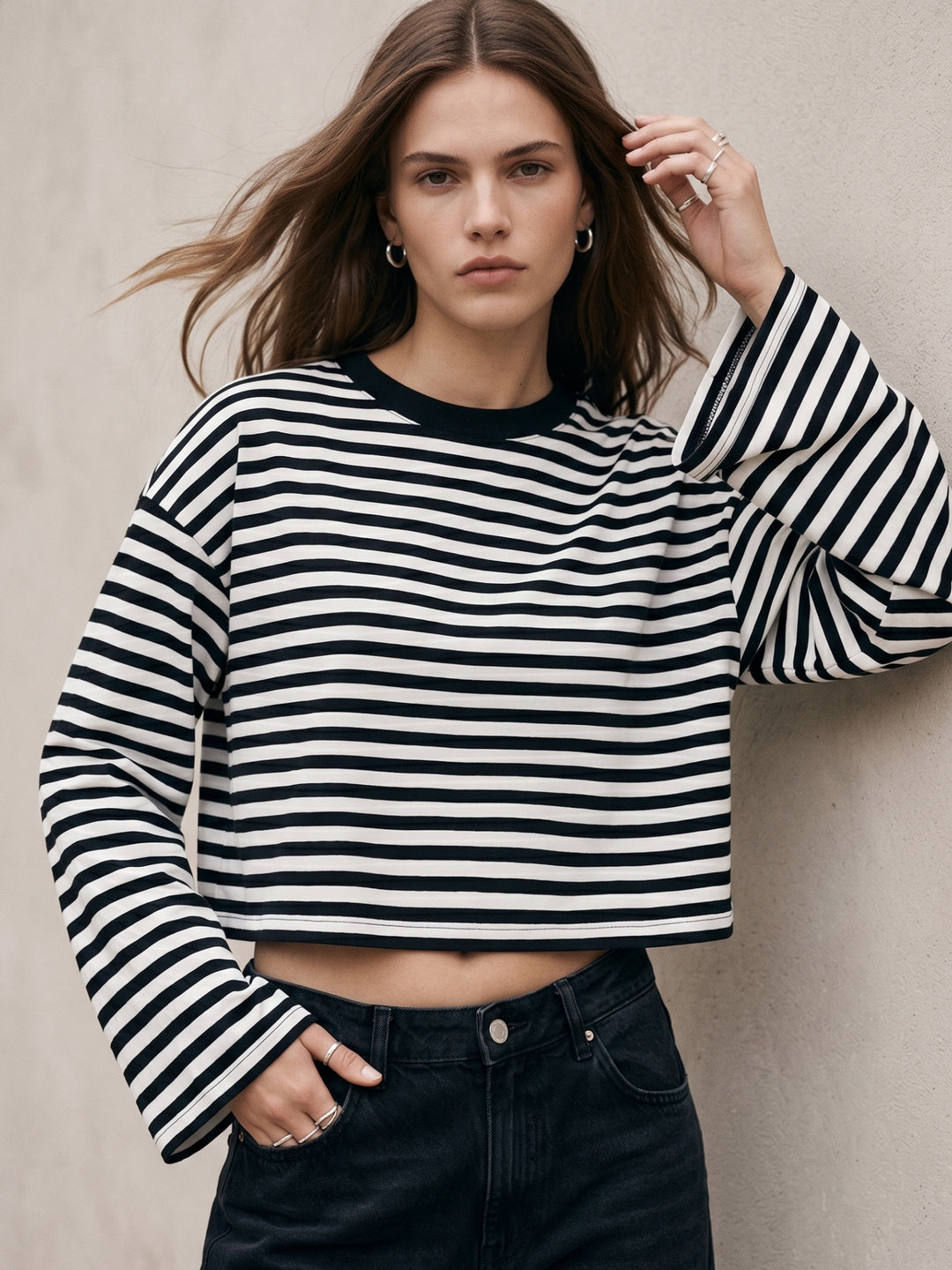 Black Full Sleeve Striped Top
