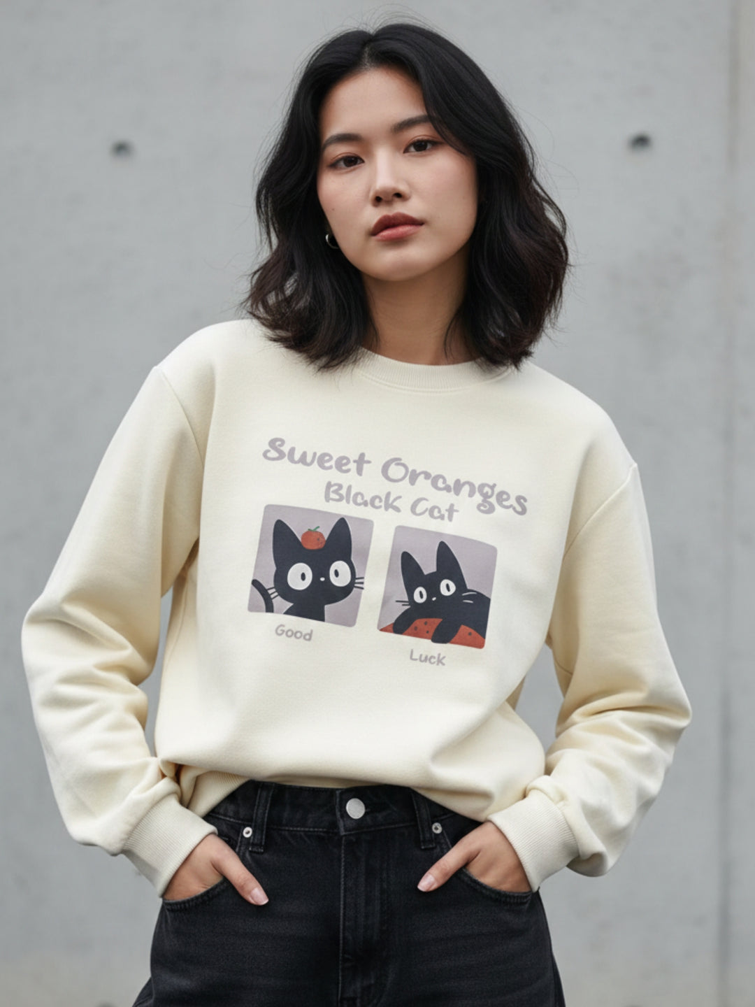 Cream Character Graphic Printed Sweatshirt