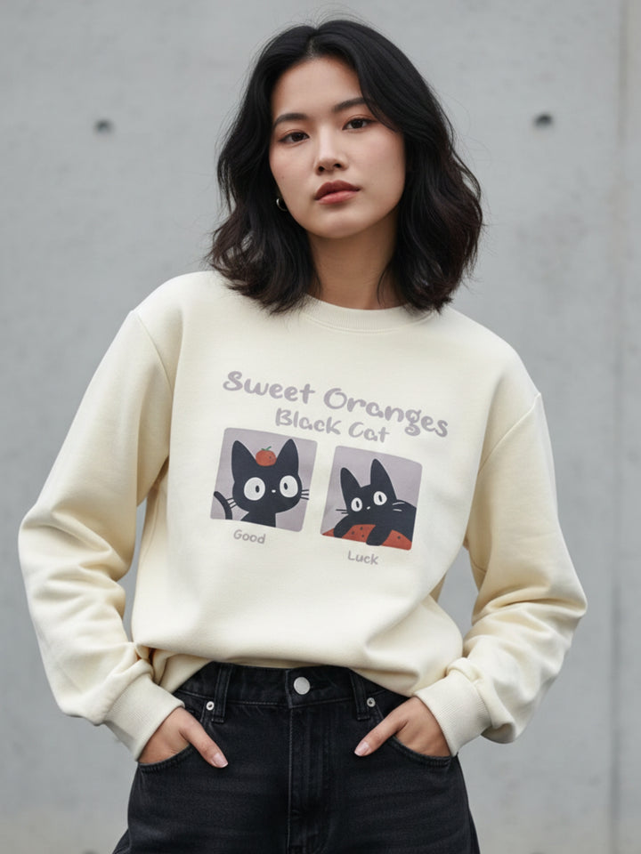 Cream Character Graphic Printed Sweatshirt