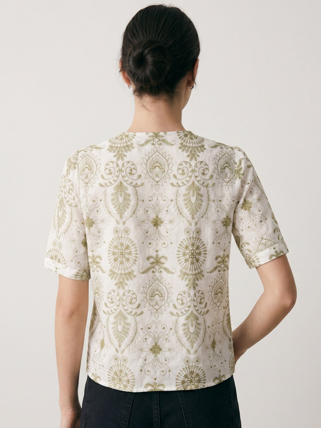 White Button Down Embroidered Blouse
