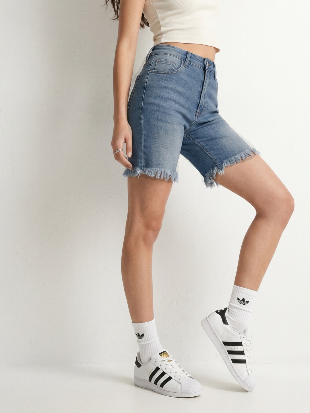 Light Blue Frayed Hem Shorts